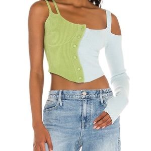 Danielle Guizio Blue and Green Asymmetric Knit Top Size S